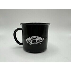 VANS Exclusive Black White Checkered Bottom Metal Enamel Coffee 12oz Mug
